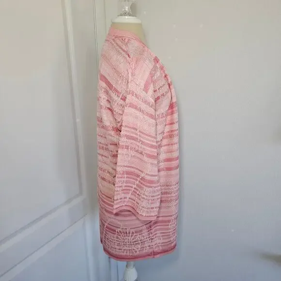 Chico's Embroidered Striped Jacquard Cardigan Pink Size M - Picture 3 of 8